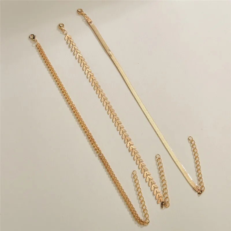 3pcs/set Simple Chain Anklets