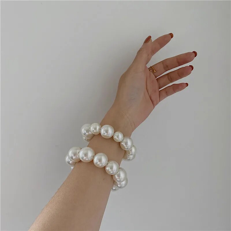 Mujer Lazos Para El Cabello Con Perlas Grandes Banda De Goma De Moda