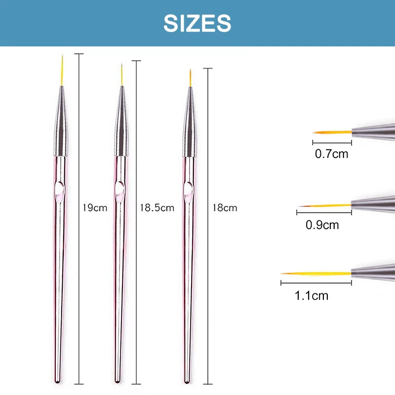 3 piezas pincel de dibujo para decoración de uñas pintura DIY
