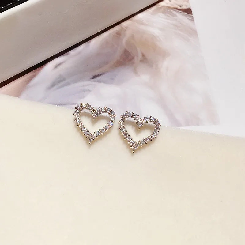 Heart Bling Zircon Stone Stud Earrings