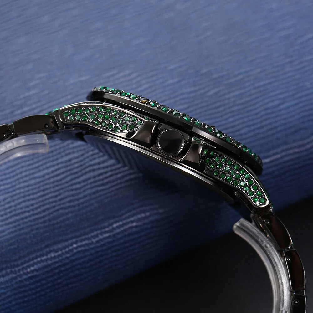 Automatic Date Hip Hop Iced Diamond Waterproof Luxury Quartz Wrist Watch