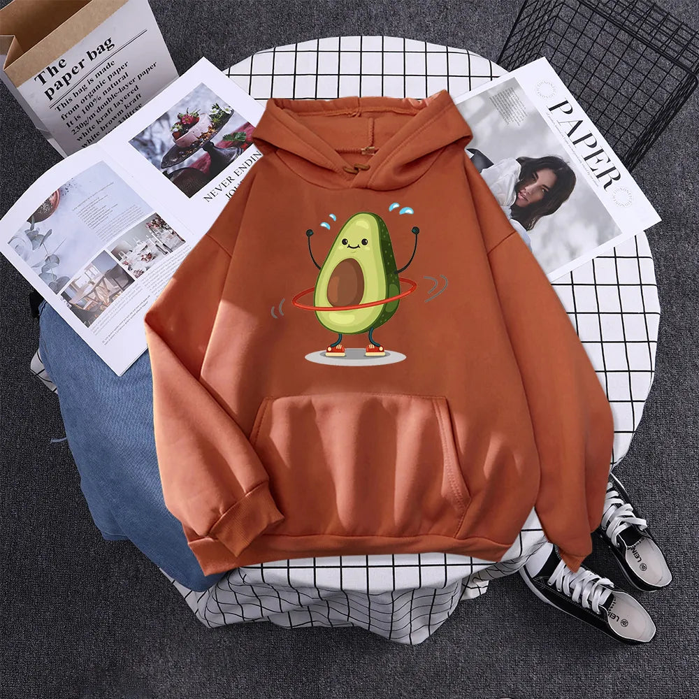 Cartoon Avocado Print Warm New Woman Hoodie
