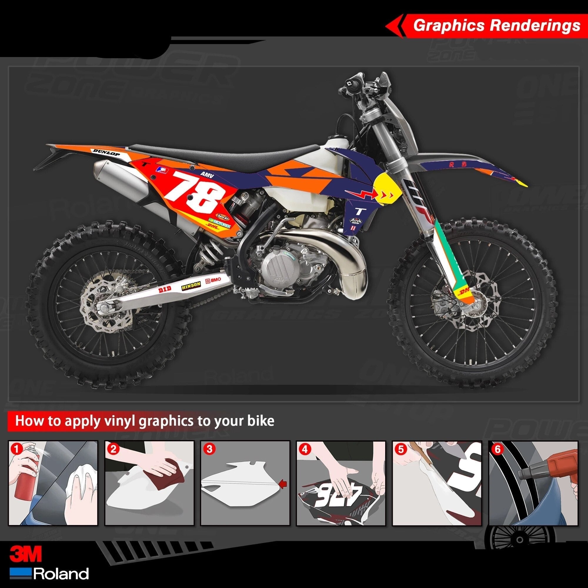 Benutzerdefiniertes 3M-Grafikkit für Fahrräder 125–500 ccm 09–19