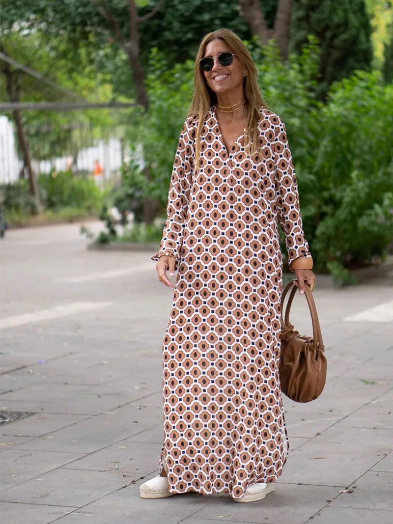 V Neck Long Sleeve Ankle-length Shirt