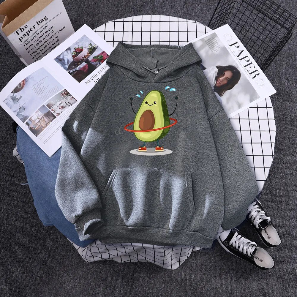 Cartoon Avocado Print Warm New Woman Hoodie