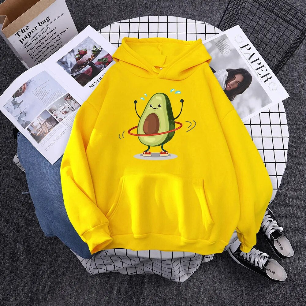 Cartoon Avocado Print Warm New Woman Hoodie