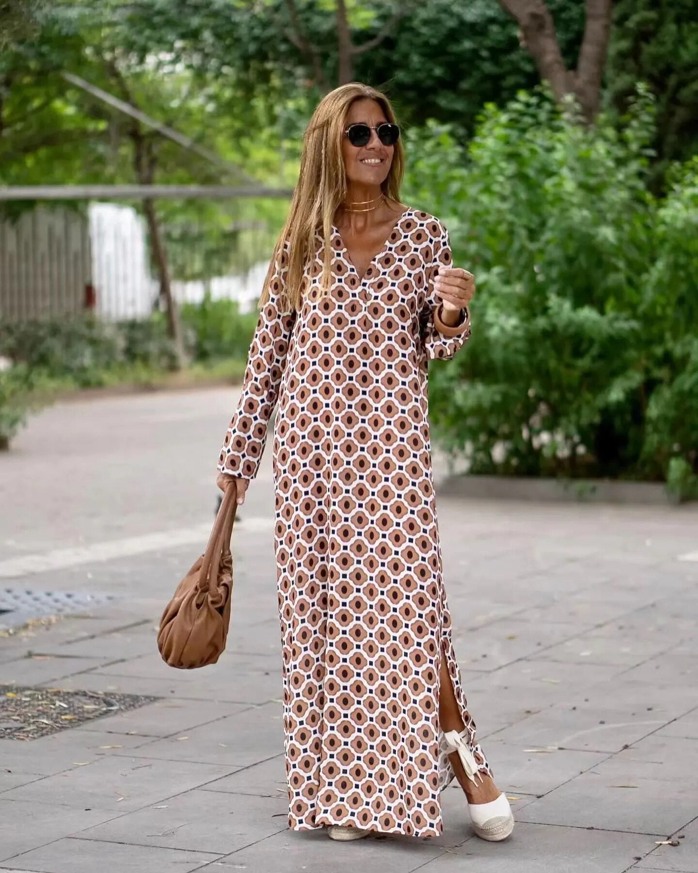V Neck Long Sleeve Ankle-length Shirt