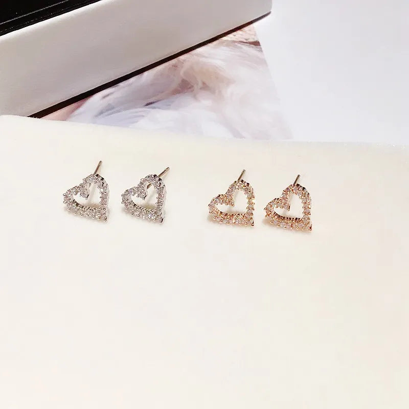 Heart Bling Zircon Stone Stud Earrings