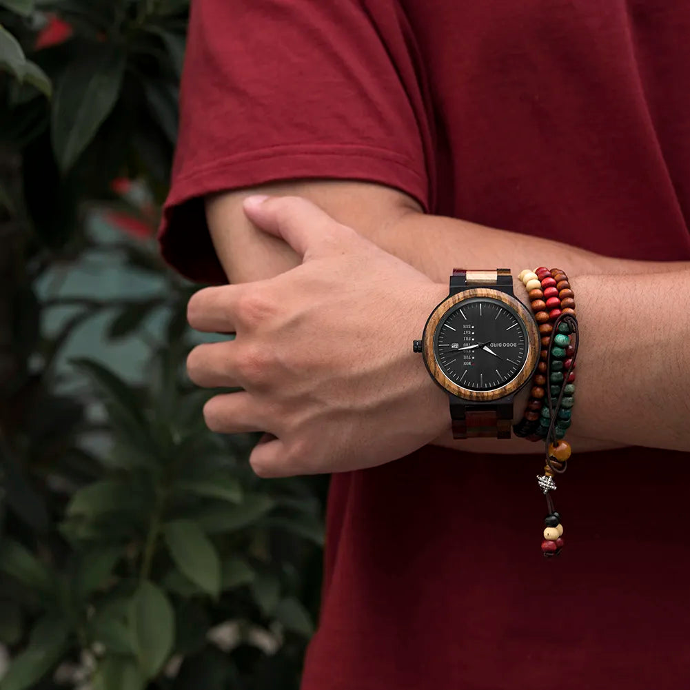 Wood Timepieces Week Date Display Quartz Watches