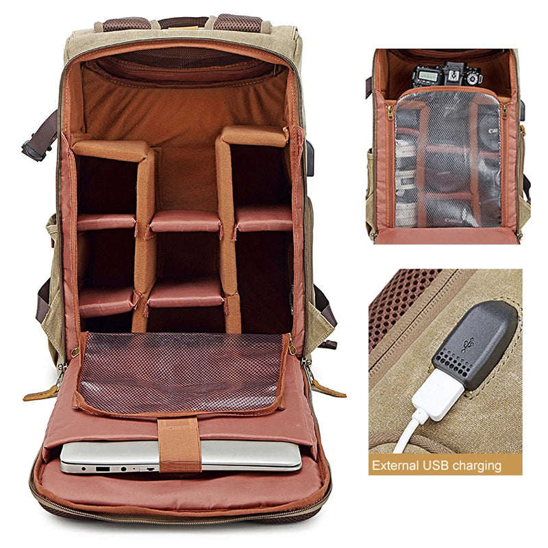 Puerto USB apto para bolsa de fotografía para computadora portátil de 15,6 pulgadas