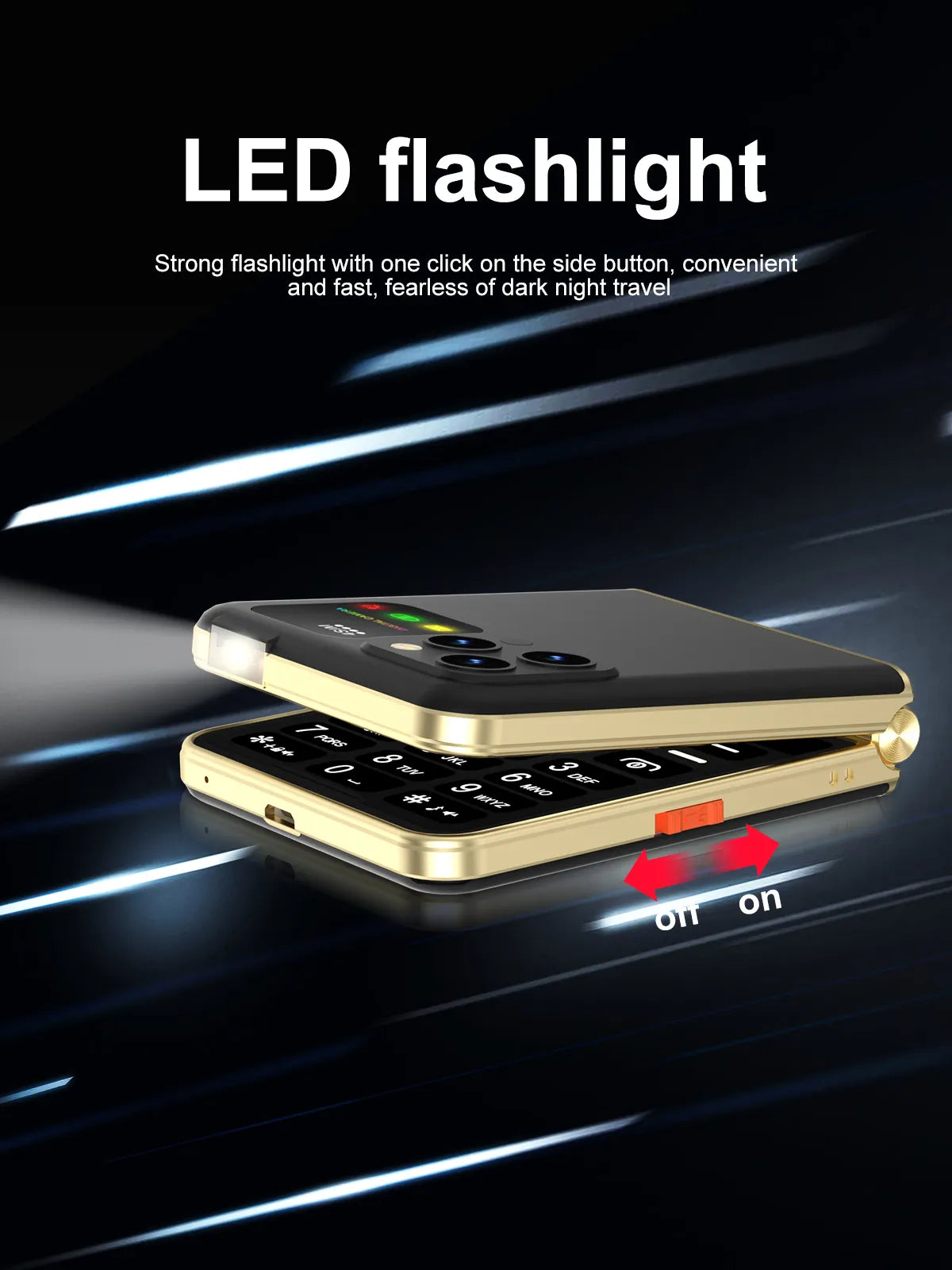Teléfono compacto con tapa, pantalla de 2,4", 4 SIM, voz mágica y linterna LED