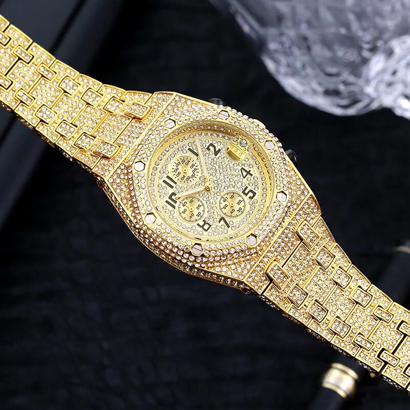 Waterproof Quartz Clock Hip Hop Iced Diamond Jewelry Wrist Watch