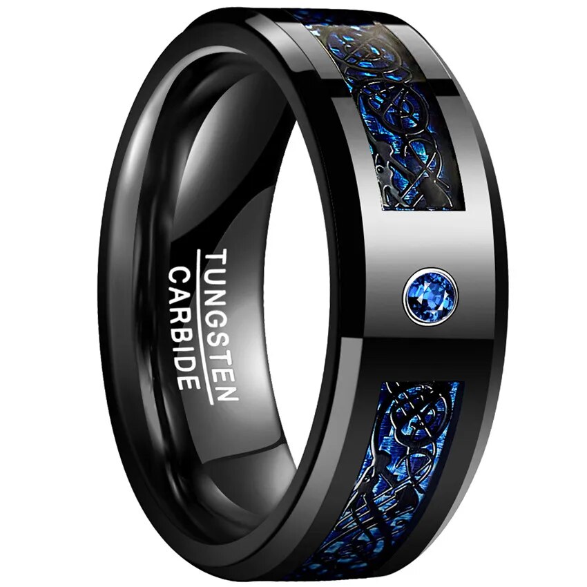 8mm Carbon Fiber  Men Rings  Black Dragon