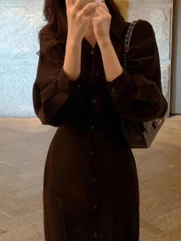 Vestido camisero midi de manga larga Elegante ajustado