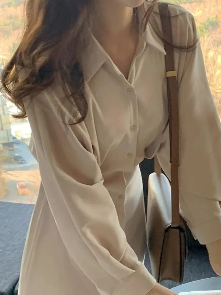 Vestido camisero midi de manga larga Elegante ajustado