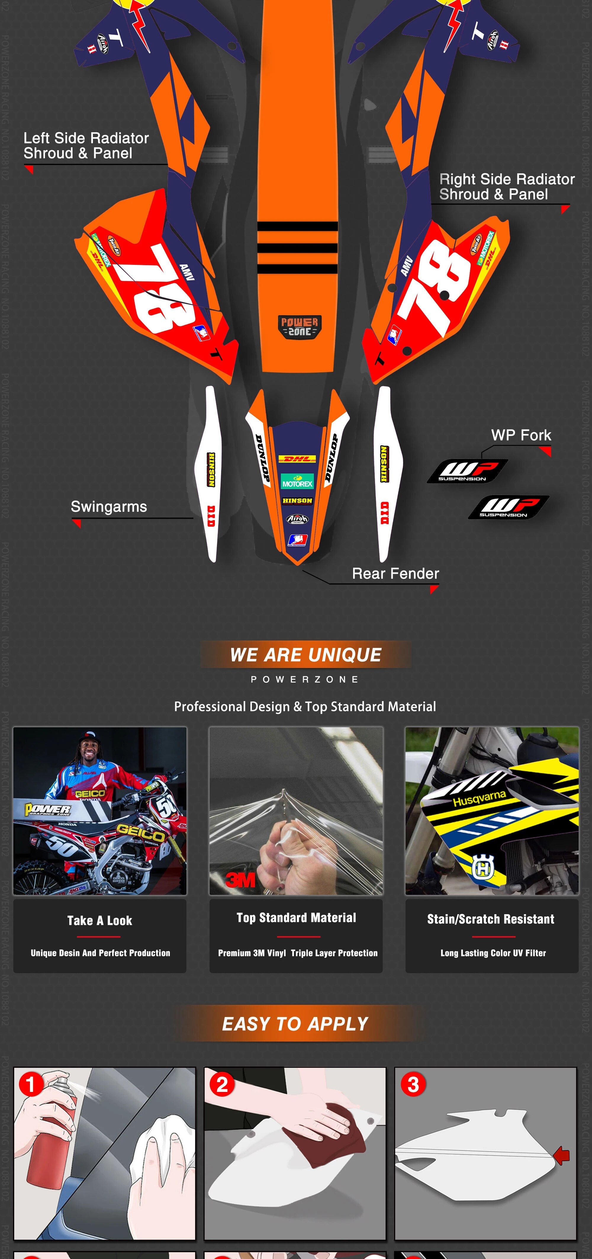 Benutzerdefiniertes 3M-Grafikkit für Fahrräder 125–500 ccm 09–19