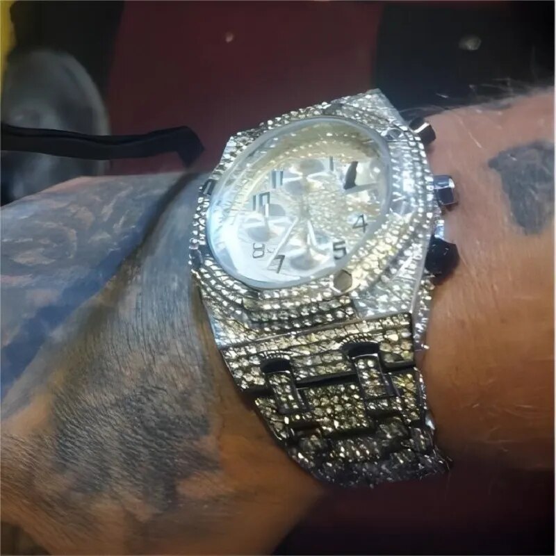Waterproof Quartz Clock Hip Hop Iced Diamond Jewelry Wrist Watch
