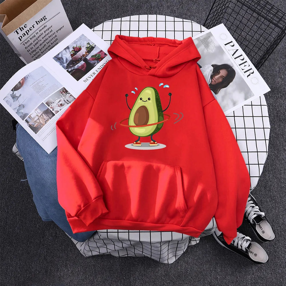 Cartoon Avocado Print Warm New Woman Hoodie