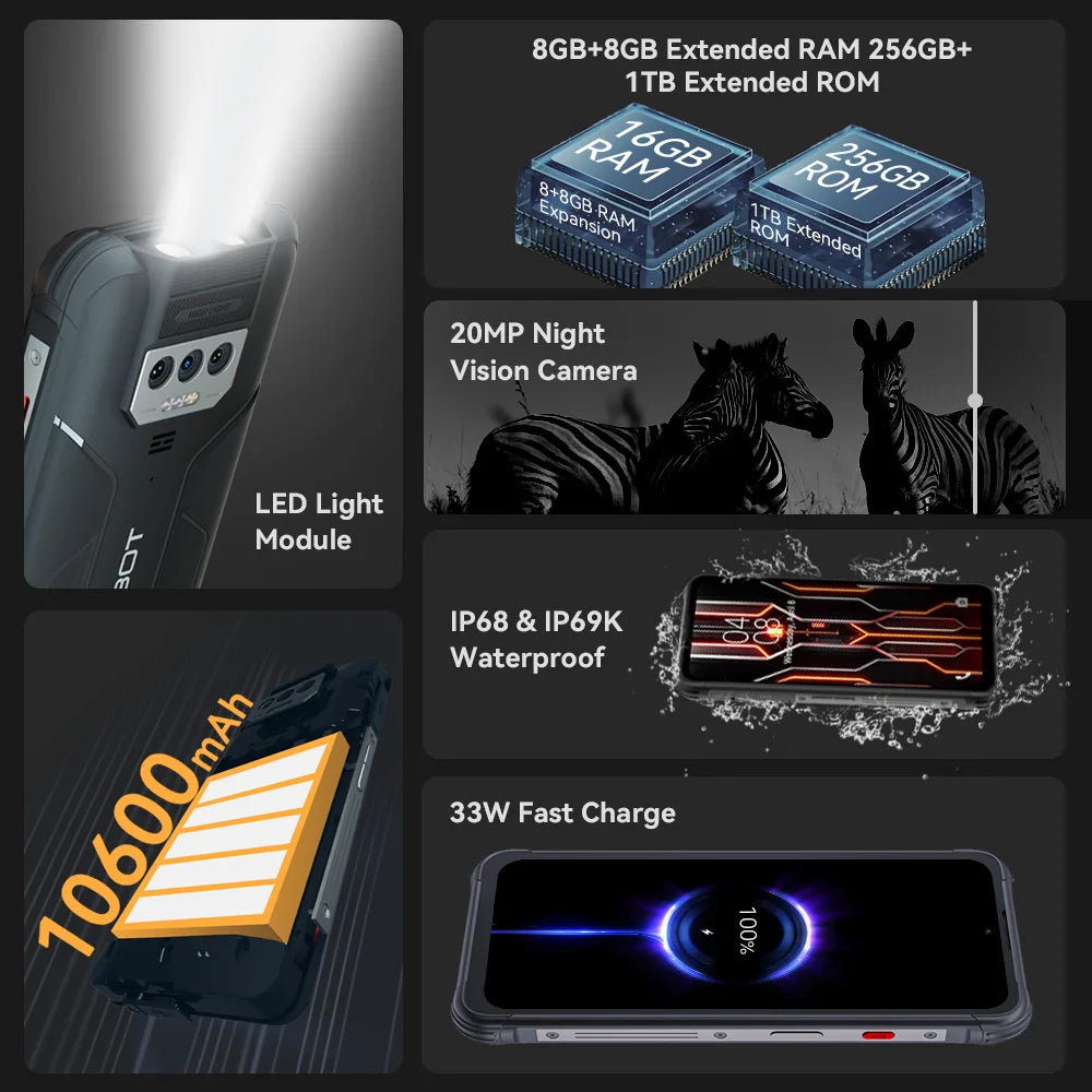 Teléfono de carga rápida de 8GB+256GB, 10600mAh, 33W