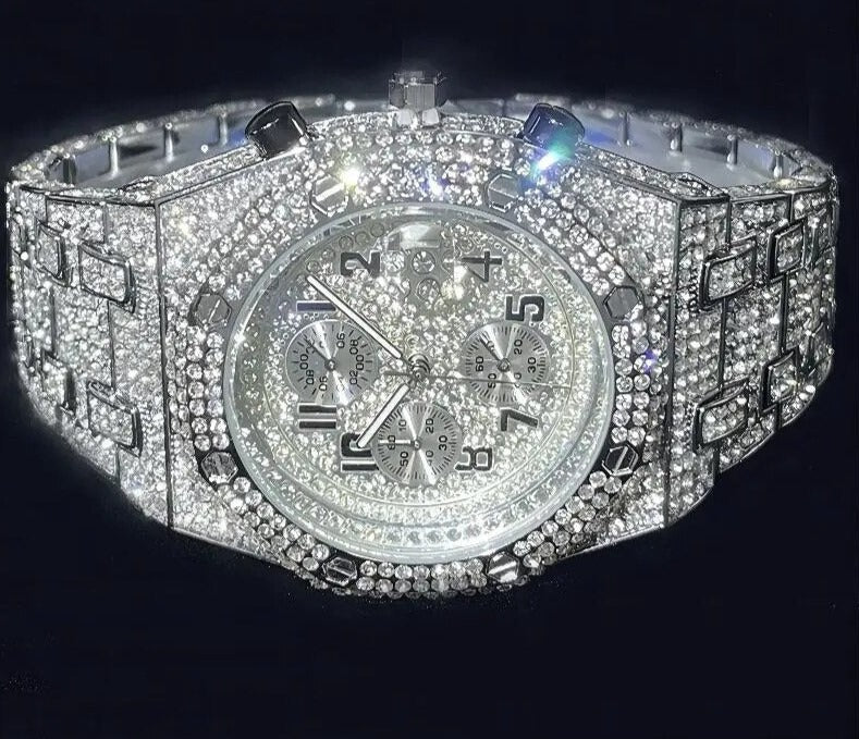 Waterproof Quartz Clock Hip Hop Iced Diamond Jewelry Wrist Watch