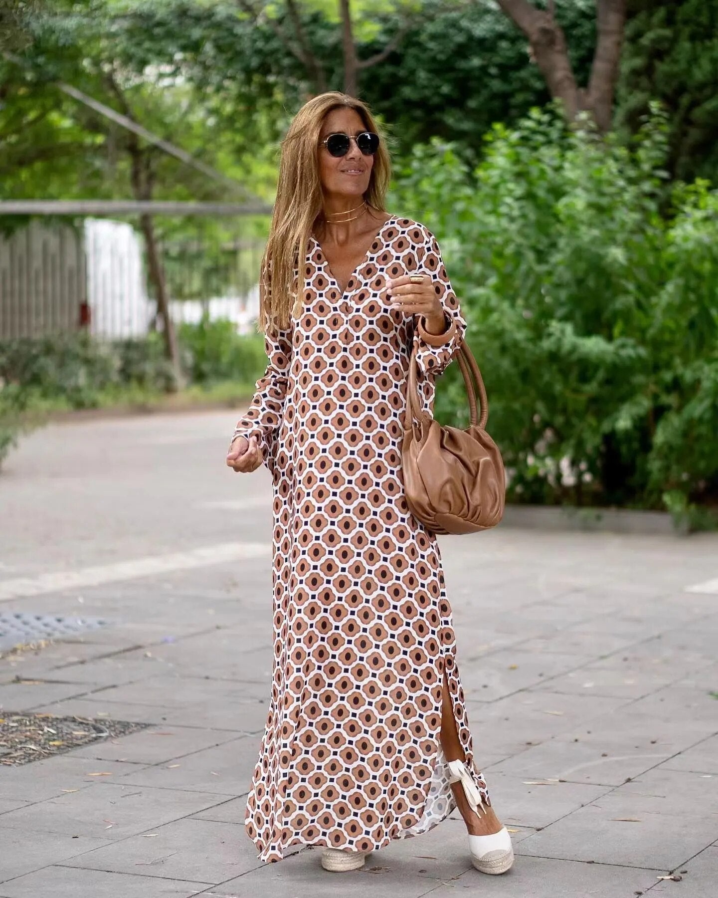 V Neck Long Sleeve Ankle-length Shirt