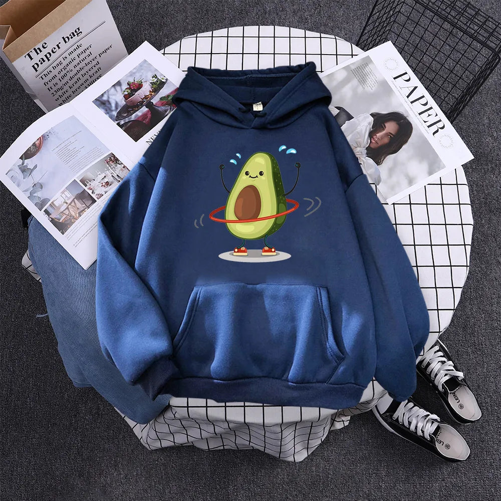 Cartoon Avocado Print Warm New Woman Hoodie
