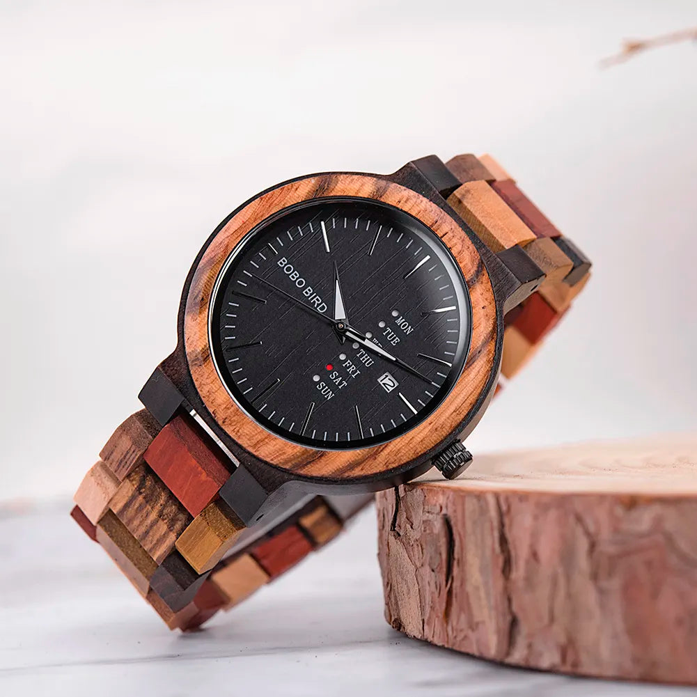 Wood Timepieces Week Date Display Quartz Watches