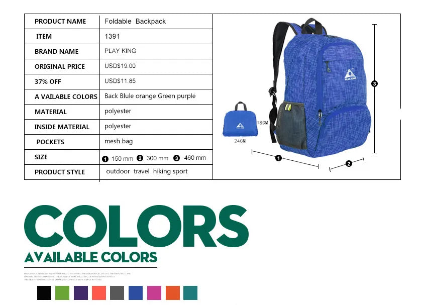 Faltbarer, leichter, regenfester Rucksack