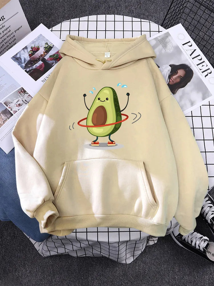 Cartoon Avocado Print Warm New Woman Hoodie