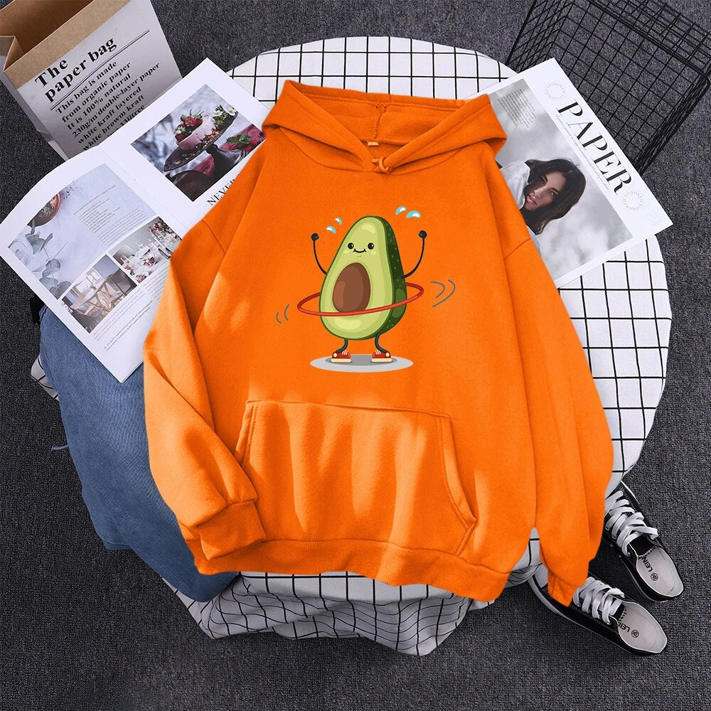 Cartoon Avocado Print Warm New Woman Hoodie
