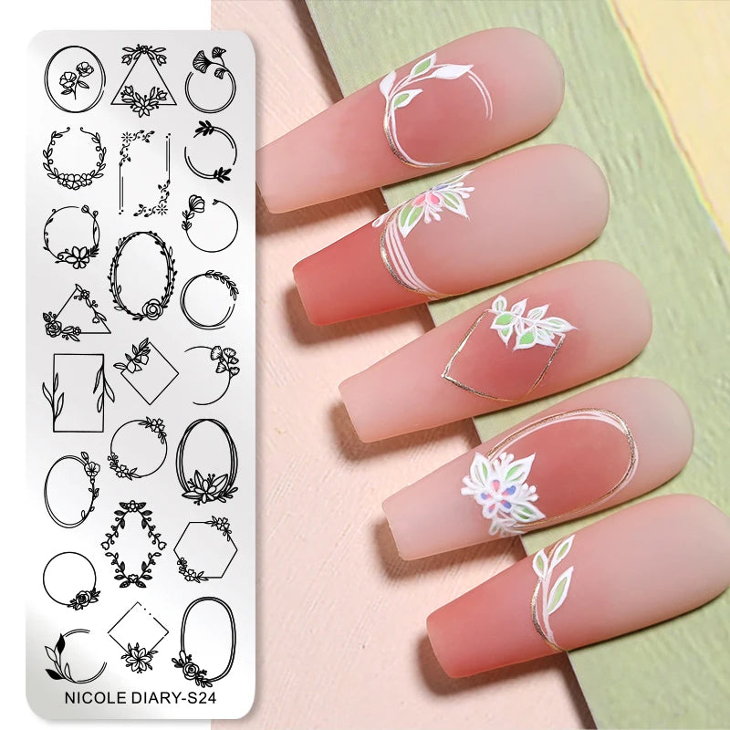 Flower Nail Stamping Plates Template Geometric