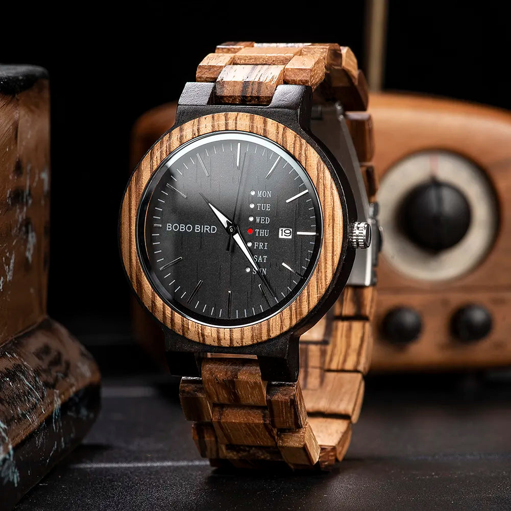 Wood Timepieces Week Date Display Quartz Watches