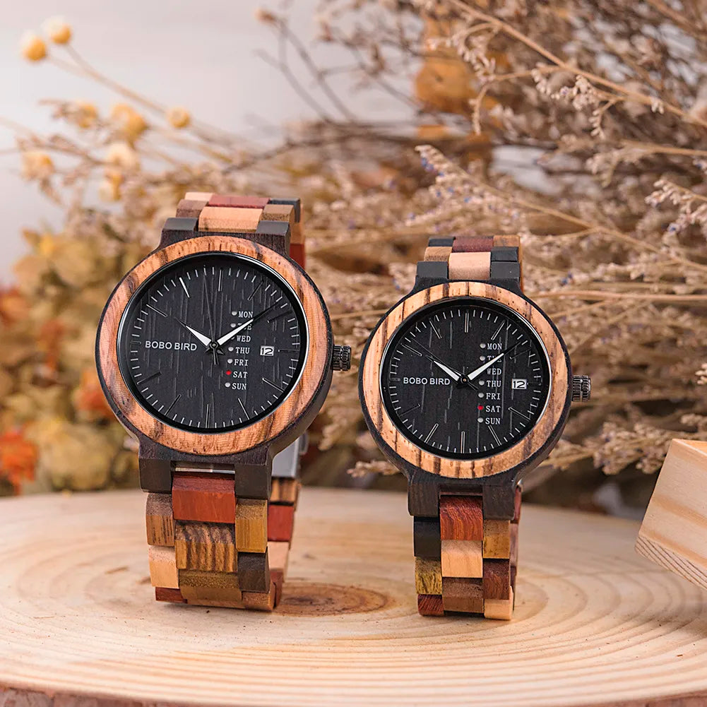 Wood Timepieces Week Date Display Quartz Watches