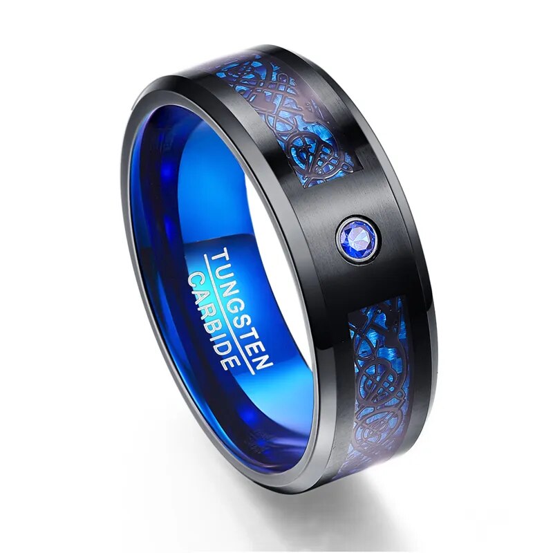 8mm Carbon Fiber  Men Rings  Black Dragon