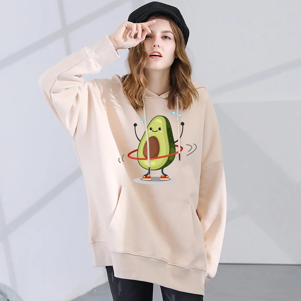 Cartoon Avocado Print Warm New Woman Hoodie