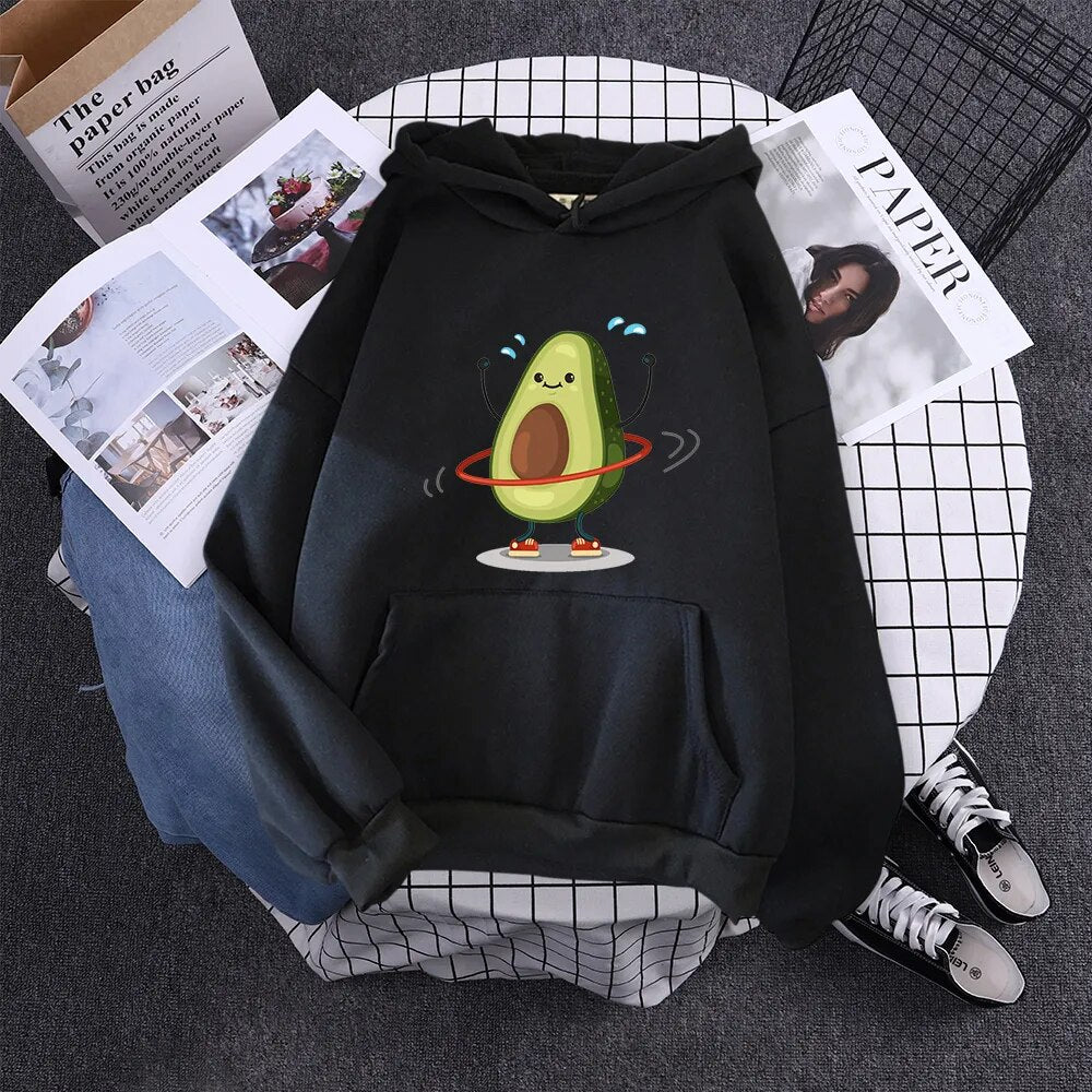 Cartoon Avocado Print Warm New Woman Hoodie