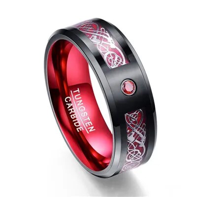8mm Carbon Fiber  Men Rings  Black Dragon
