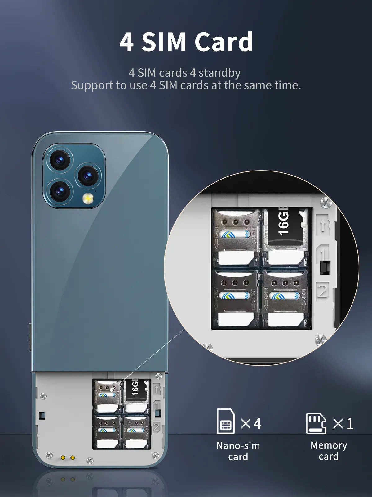 Teléfono móvil al por mayor de 4 SIM con Magic Voice y grabadora automática
