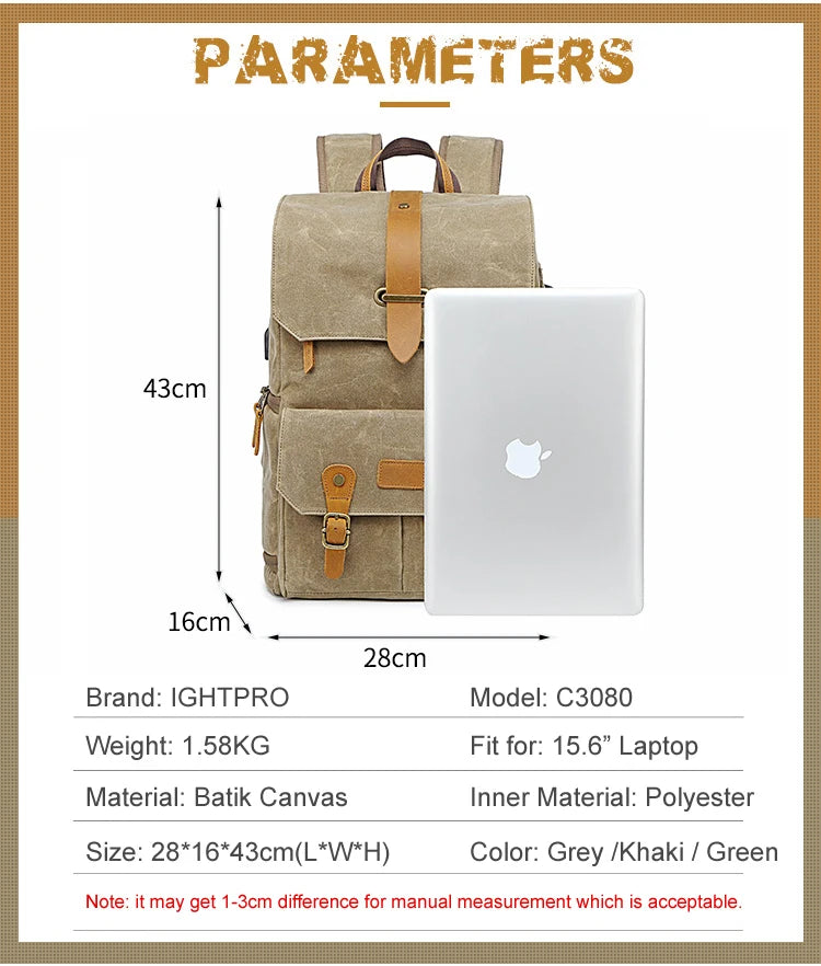 Puerto USB apto para bolsa de fotografía para computadora portátil de 15,6 pulgadas