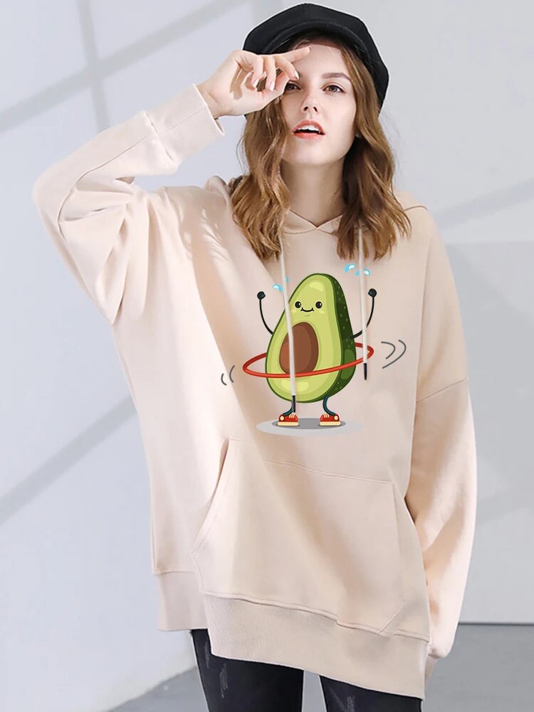 Cartoon Avocado Print Warm New Woman Hoodie