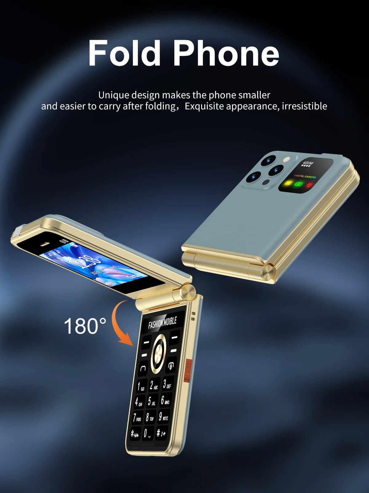 Teléfono compacto con tapa, pantalla de 2,4", 4 SIM, voz mágica y linterna LED