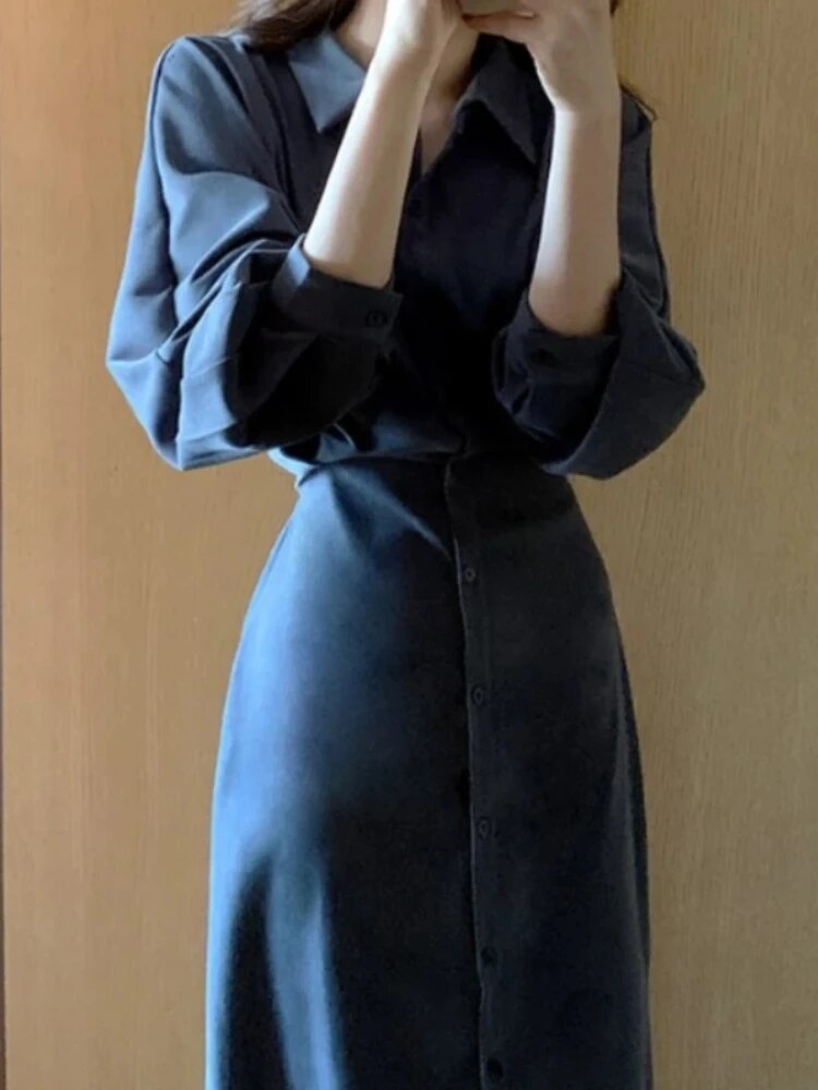 Vestido camisero midi de manga larga Elegante ajustado