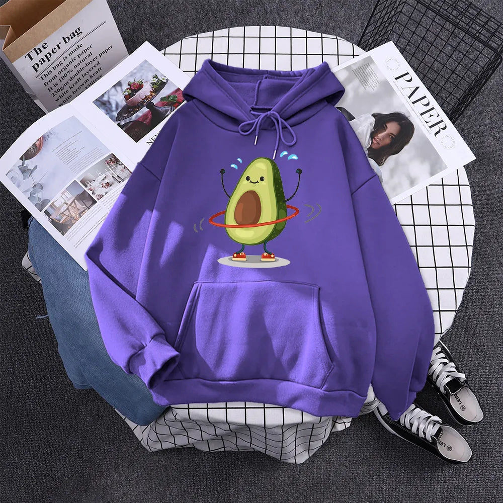 Cartoon Avocado Print Warm New Woman Hoodie