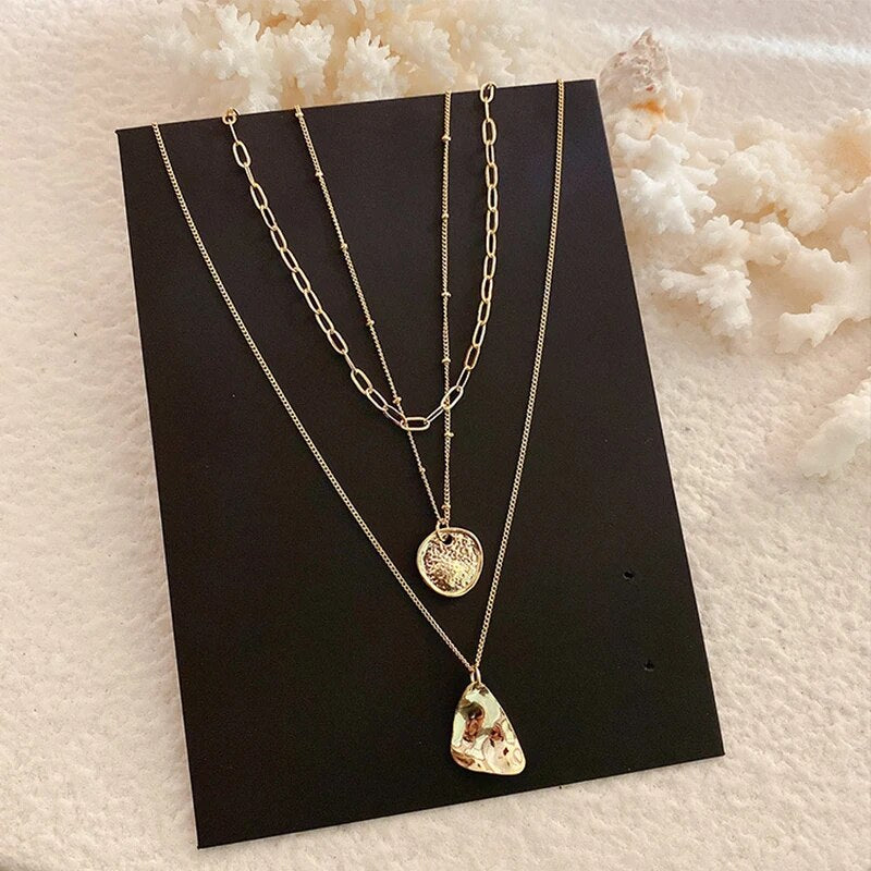 3Pcs/Set Multi Layer Hammered Necklaces
