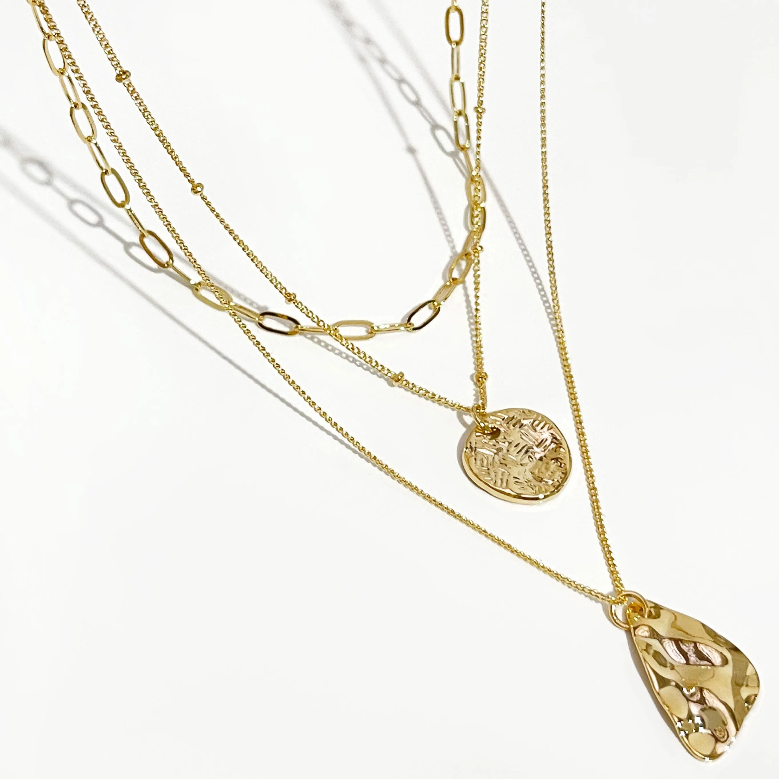3Pcs/Set Multi Layer Hammered Necklaces