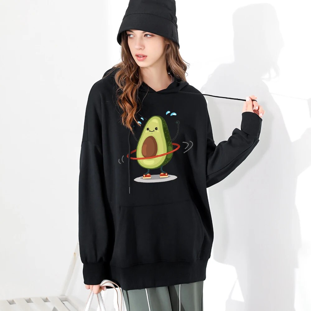 Cartoon Avocado Print Warm New Woman Hoodie