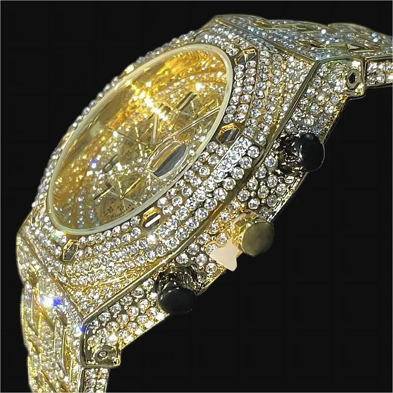 Waterproof Quartz Clock Hip Hop Iced Diamond Jewelry Wrist Watch