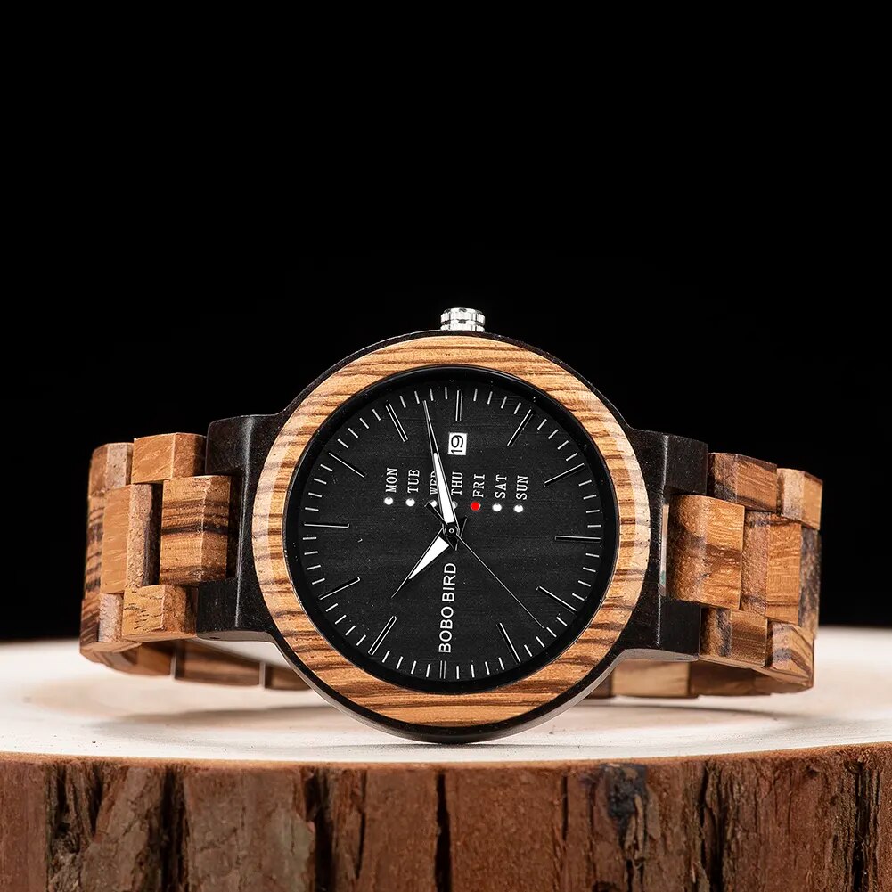 Wood Timepieces Week Date Display Quartz Watches