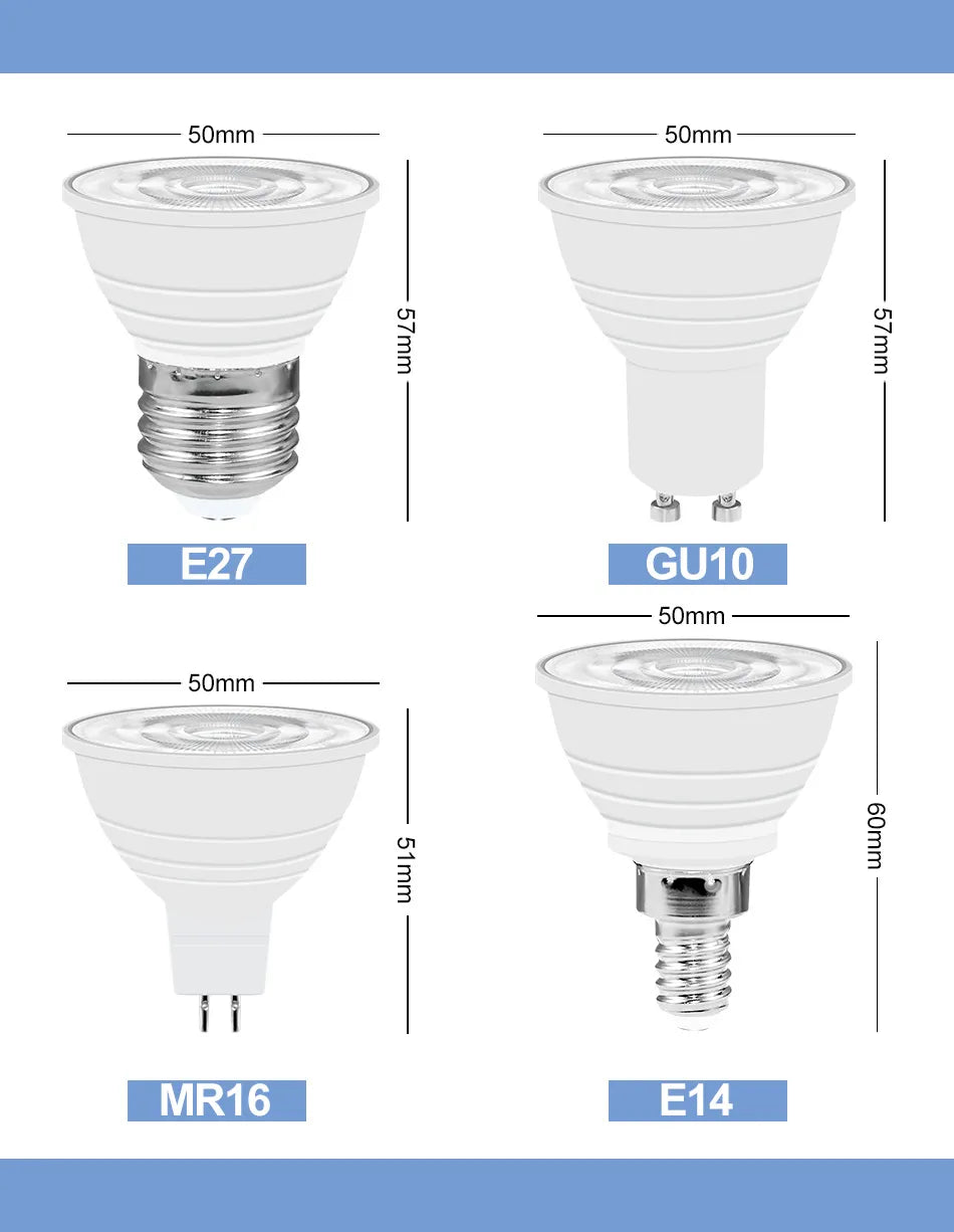 E27 LED-Spotlicht, GU10-LED-Glühbirne, 5 W, E14-LED-Lampe, 220 V, Strahler