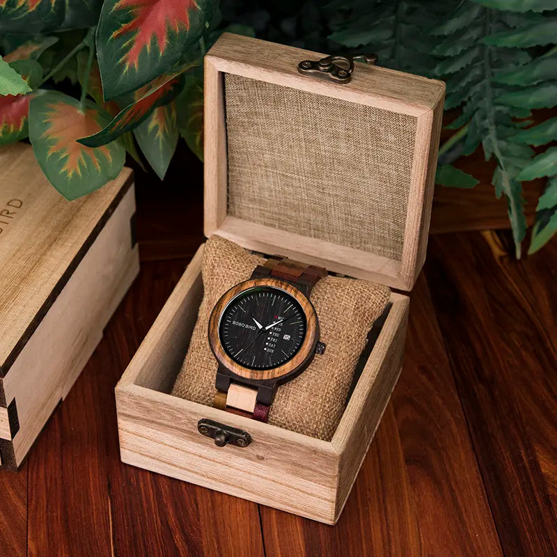 Wood Timepieces Week Date Display Quartz Watches